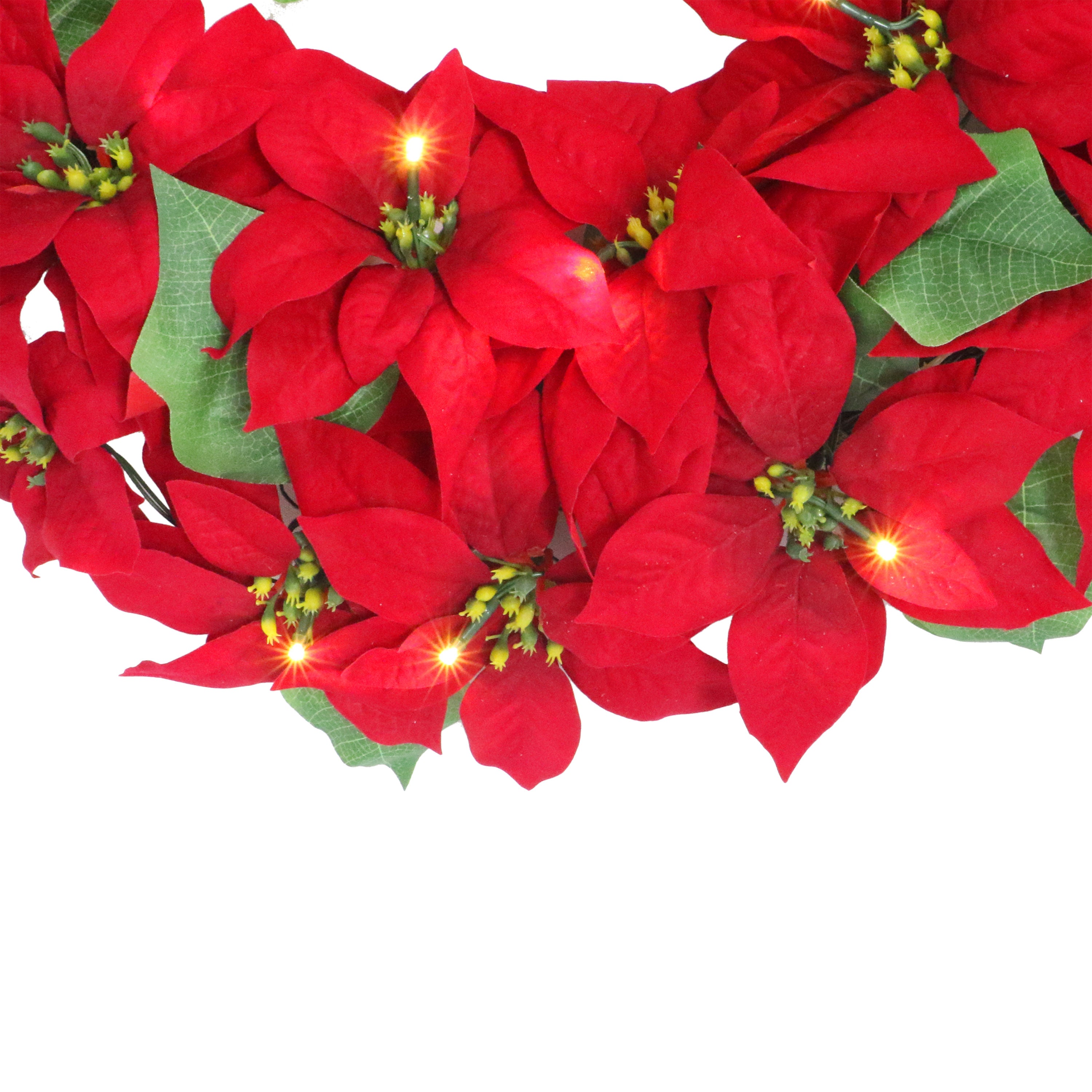 24" Pre-Lit Battery-Operated Red Poinsettia Wreath